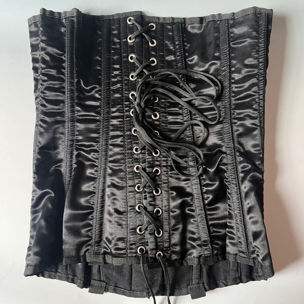 Black Satin Lace-Up Waist Cincher Corset